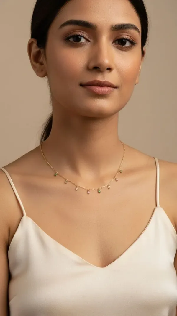 RIDHVEE_Premium_316L_Stainless_Steel_18K_Gold_Plated_Dainty_Chain_Pendant_Necklace_for_Women_|_Anti-Tarnish_Skin_Friendly_Multicolor_CZ_Drop_Charm_Necklace_|_Waterproof_Minimalist_Daily_Wear_Luxury_Jewellery_Gift_RV-AT-CPD-040