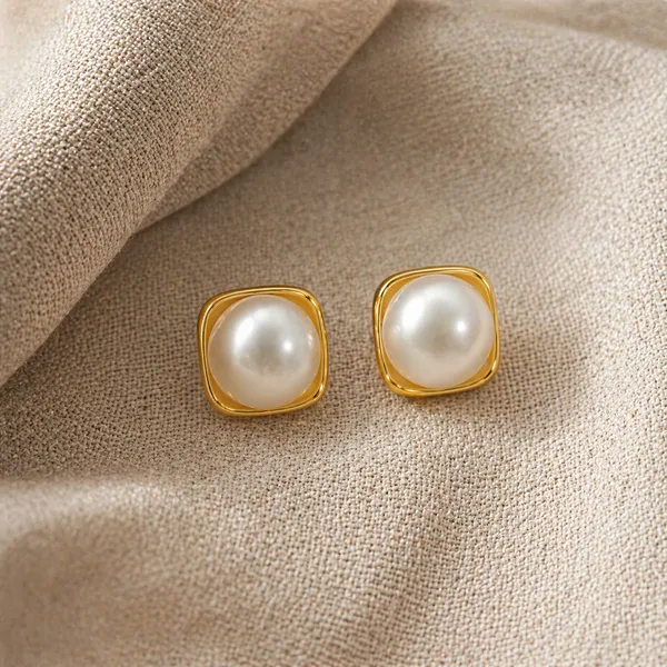 RIDHVEE_Gold_Plated_Pearl_Stud_Earrings_for_Women_|_Anti-Tarnish_Square_Frame_Classic_Pearl_Earrings_|_Elegant_Minimal_Designer_Jewellery_for_Girls_&_Women_(RV-AT-ERG-022)