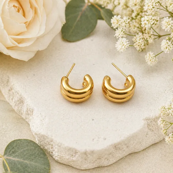 RIDHVEE_Gold_Plated_Chunky_Hoop_Earrings_for_Women_|_Anti-Tarnish_Bold_C-Shape_Half_Hoops_|_Trendy_Minimal_Statement_Earrings_for_Girls_Daily_Wear_|_RV-AT-ERG-027