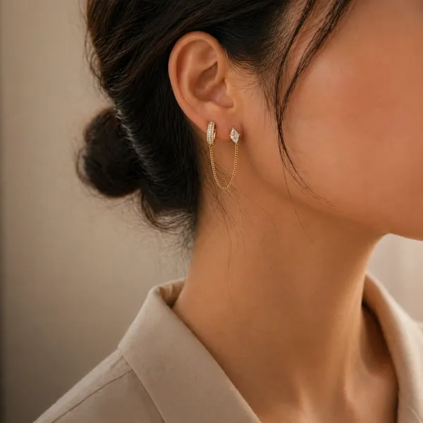 RIDHVEE_Premium_316L_Stainless_Steel_18K_Gold_Plated_Chain_Drop_Earrings_for_Women_|_Anti-Tarnish_Skin_Friendly_CZ_Stud_Hoop_Earrings_with_Safety_Chain_|_Waterproof_Dainty_Luxury_Jewellery_RV-AT-ERG-032