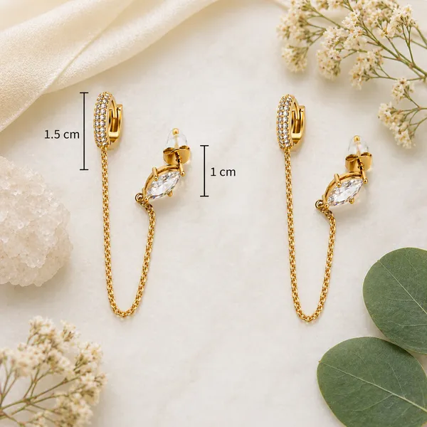 RIDHVEE_Premium_316L_Stainless_Steel_18K_Gold_Plated_Chain_Drop_Earrings_for_Women_|_Anti-Tarnish_Skin_Friendly_CZ_Stud_Hoop_Earrings_with_Safety_Chain_|_Waterproof_Dainty_Luxury_Jewellery_RV-AT-ERG-032
