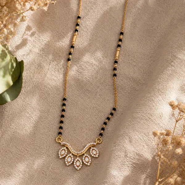 RIDHVEE_Designer_Mangalsutra_for_Women_|_Anti-Tarnish_Gold_Plated_Black_Bead_Chain_Necklace_|_American_Diamond_Leaf_Drop_Pendant_Mangalsutra_|_Stylish_Daily_Wear_&_Party_Wear_Jewellery_(RV-AT-MGL-006)