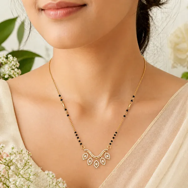 RIDHVEE_Designer_Mangalsutra_for_Women_|_Anti-Tarnish_Gold_Plated_Black_Bead_Chain_Necklace_|_American_Diamond_Leaf_Drop_Pendant_Mangalsutra_|_Stylish_Daily_Wear_&_Party_Wear_Jewellery_(RV-AT-MGL-006)