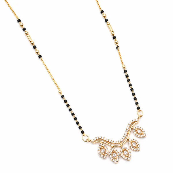 RIDHVEE_Designer_Mangalsutra_for_Women_|_Anti-Tarnish_Gold_Plated_Black_Bead_Chain_Necklace_|_American_Diamond_Leaf_Drop_Pendant_Mangalsutra_|_Stylish_Daily_Wear_&_Party_Wear_Jewellery_(RV-AT-MGL-006)