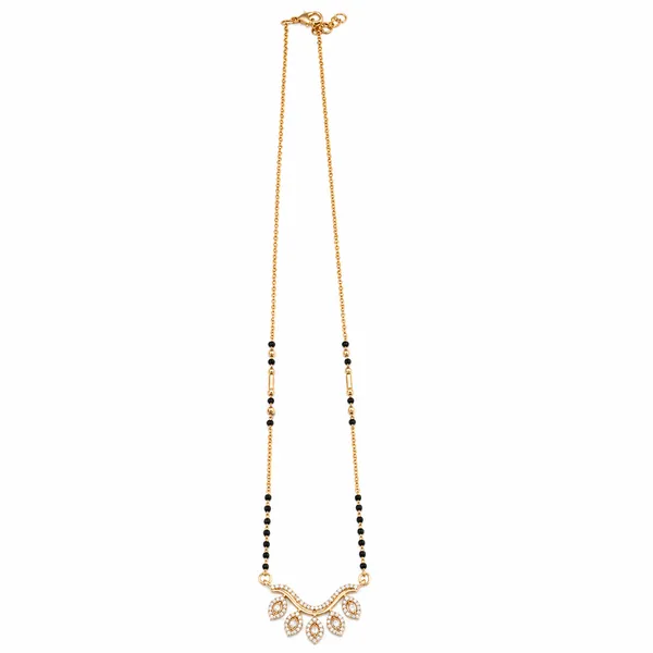 RIDHVEE_Designer_Mangalsutra_for_Women_|_Anti-Tarnish_Gold_Plated_Black_Bead_Chain_Necklace_|_American_Diamond_Leaf_Drop_Pendant_Mangalsutra_|_Stylish_Daily_Wear_&_Party_Wear_Jewellery_(RV-AT-MGL-006)