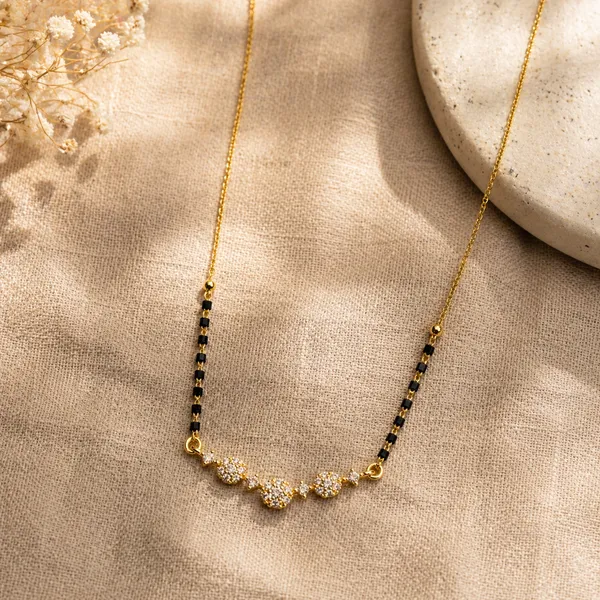 RIDHVEE_Diamond_Link_Mangalsutra_for_Women_|_Anti-Tarnish_Gold_Plated_Black_Bead_Chain_Necklace_|_American_Diamond_Oval_Pendant_Mangalsutra_|_Elegant_Daily_Wear_&_Office_Wear_Jewellery_(RV-AT-MGL-010)