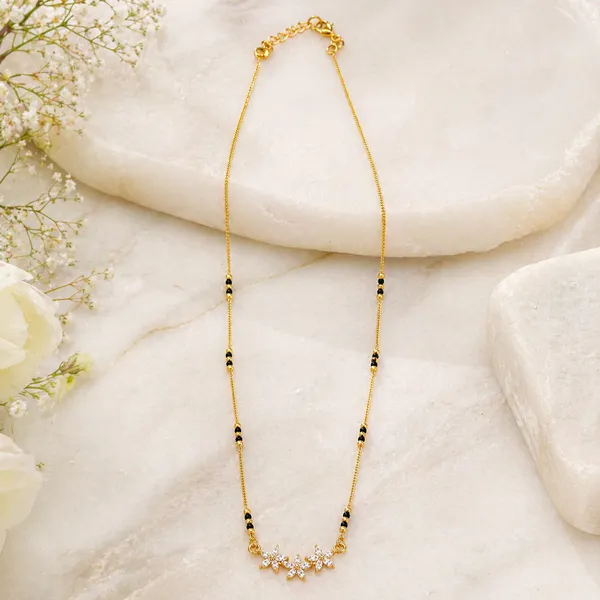 RIDHVEE_Floral_Diamond_Mangalsutra_for_Women_|_Anti-Tarnish_Gold_Plated_Black_Bead_Chain_Necklace_|_American_Diamond_Designer_Pendant_|_Lightweight_Daily_Wear_&_Office_Wear_Jewellery_(RV-AT-MGL-011)