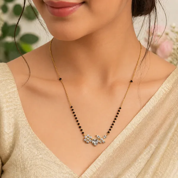 RIDHVEE_Gold_Plated_Mangalsutra_for_Women_|_Anti-Tarnish_Black_Bead_Chain_with_Crystal_Floral_Pendant_|_Stylish_Short_Mangalsutra_Daily_Wear_Jewellery_(RV-AT-MGL-014)
