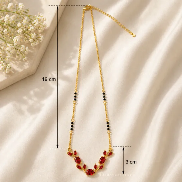 RIDHVEE_Anti-Tarnish_Mangalsutra_for_Women_|_Gold_Plated_Black_Bead_Chain_with_Red_CZ_Stone_Floral_Pendant_|_Latest_Modern_Mangalsutra_Design_|_Daily_Wear_Bridal_Jewellery_Gift_RV-AT-MGL-015