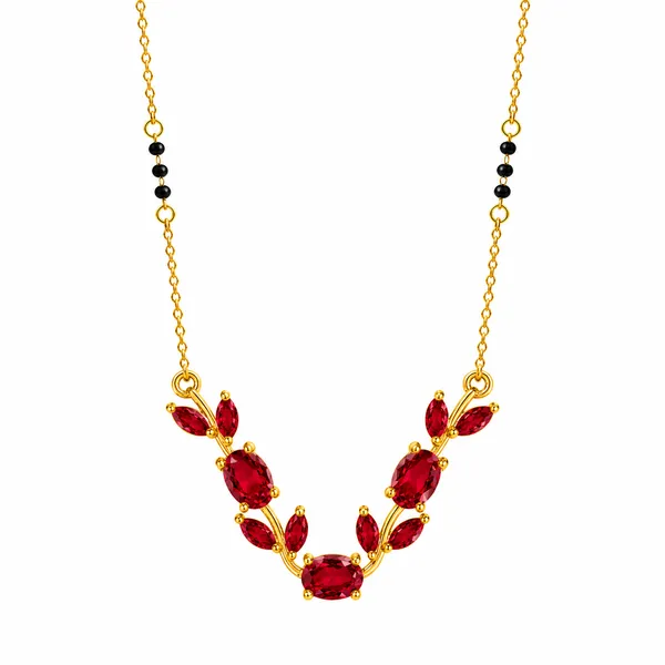 RIDHVEE_Anti-Tarnish_Mangalsutra_for_Women_|_Gold_Plated_Black_Bead_Chain_with_Red_CZ_Stone_Floral_Pendant_|_Latest_Modern_Mangalsutra_Design_|_Daily_Wear_Bridal_Jewellery_Gift_RV-AT-MGL-015