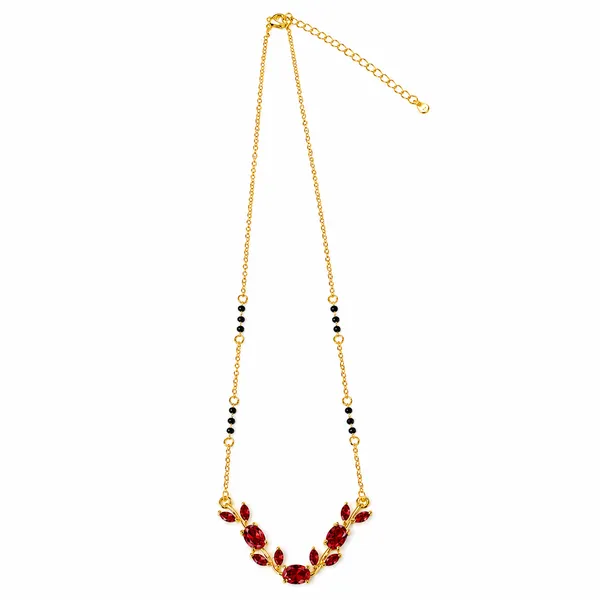 RIDHVEE_Anti-Tarnish_Mangalsutra_for_Women_|_Gold_Plated_Black_Bead_Chain_with_Red_CZ_Stone_Floral_Pendant_|_Latest_Modern_Mangalsutra_Design_|_Daily_Wear_Bridal_Jewellery_Gift_RV-AT-MGL-015