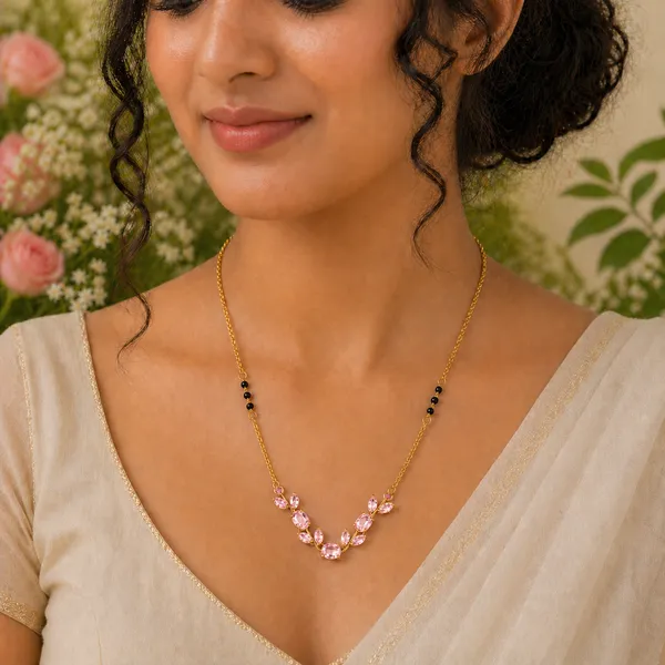 RIDHVEE_Anti-Tarnish_Mangalsutra_for_Women_|_Gold_Plated_Black_Bead_Chain_with_Pink_CZ_Stone_Pendant_|_Latest_Designer_Daily_Wear_Mangalsutra_|_Bridal_&_Traditional_Jewellery_Gift_for_Women__RV-AT-MGL-016