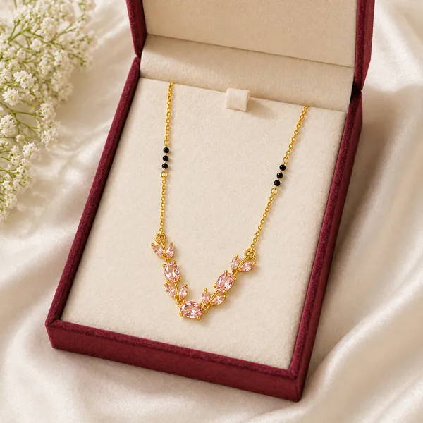 RIDHVEE_Anti-Tarnish_Mangalsutra_for_Women_|_Gold_Plated_Black_Bead_Chain_with_Pink_CZ_Stone_Pendant_|_Latest_Designer_Daily_Wear_Mangalsutra_|_Bridal_&_Traditional_Jewellery_Gift_for_Women__RV-AT-MGL-016