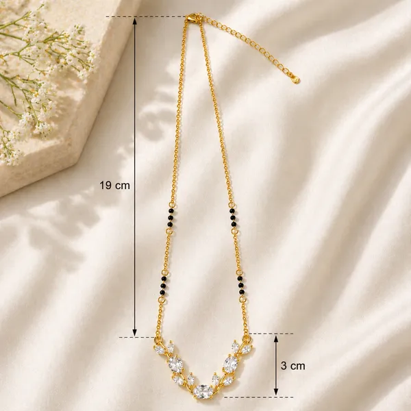 RIDHVEE_Anti-Tarnish_Mangalsutra_for_Women_|_Gold_Plated_Black_Bead_Chain_with_White_CZ_Stone_Floral_Pendant_|_Latest_Designer_Daily_Wear_Mangalsutra_|_Bridal_&_Traditional_Jewellery_Gift_RV-AT-MGL-017