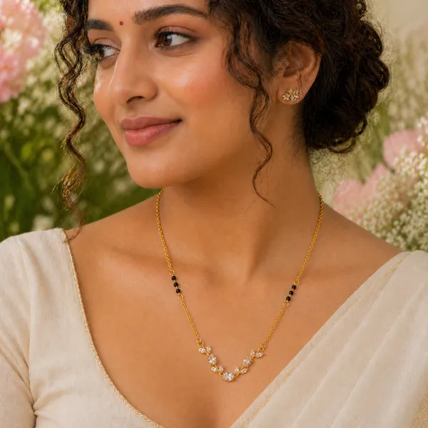 RIDHVEE_Anti-Tarnish_Mangalsutra_for_Women_|_Gold_Plated_Black_Bead_Chain_with_White_CZ_Stone_Floral_Pendant_|_Latest_Designer_Daily_Wear_Mangalsutra_|_Bridal_&_Traditional_Jewellery_Gift_RV-AT-MGL-017