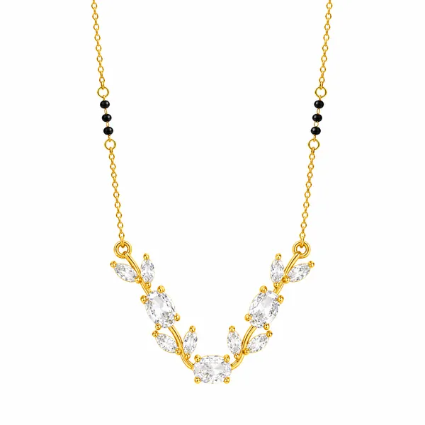 RIDHVEE_Anti-Tarnish_Mangalsutra_for_Women_|_Gold_Plated_Black_Bead_Chain_with_White_CZ_Stone_Floral_Pendant_|_Latest_Designer_Daily_Wear_Mangalsutra_|_Bridal_&_Traditional_Jewellery_Gift_RV-AT-MGL-017