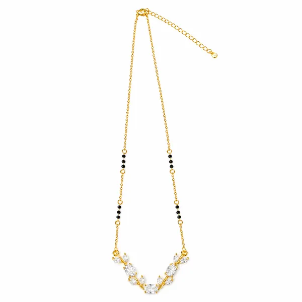RIDHVEE_Anti-Tarnish_Mangalsutra_for_Women_|_Gold_Plated_Black_Bead_Chain_with_White_CZ_Stone_Floral_Pendant_|_Latest_Designer_Daily_Wear_Mangalsutra_|_Bridal_&_Traditional_Jewellery_Gift_RV-AT-MGL-017