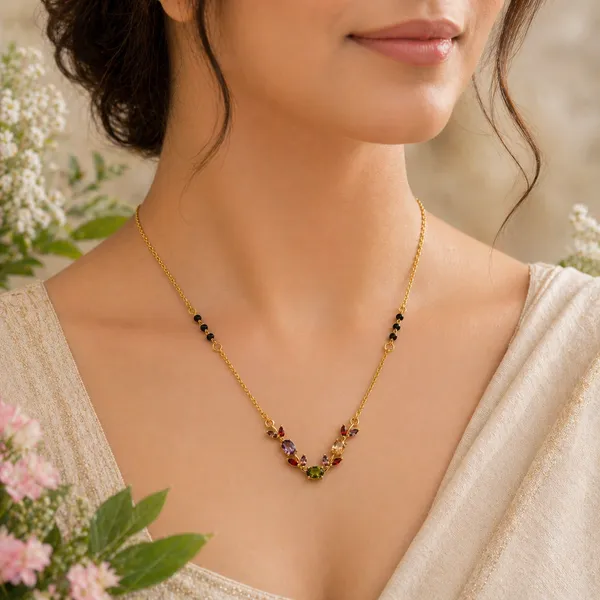 RIDHVEE_Anti-Tarnish_Mangalsutra_for_Women_|_Gold_Plated_Black_Bead_Chain_with_Multicolor_CZ_Stone_Floral_Pendant_|_Latest_Designer_Daily_Wear_Mangalsutra_|_Bridal_&_Traditional_Jewellery_Gift_RV-AT-MGL-018