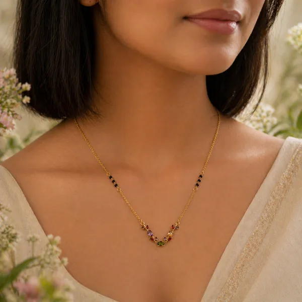 RIDHVEE_Anti-Tarnish_Mangalsutra_for_Women_|_Gold_Plated_Black_Bead_Chain_with_Multicolor_CZ_Stone_Floral_Pendant_|_Latest_Designer_Daily_Wear_Mangalsutra_|_Bridal_&_Traditional_Jewellery_Gift_RV-AT-MGL-018