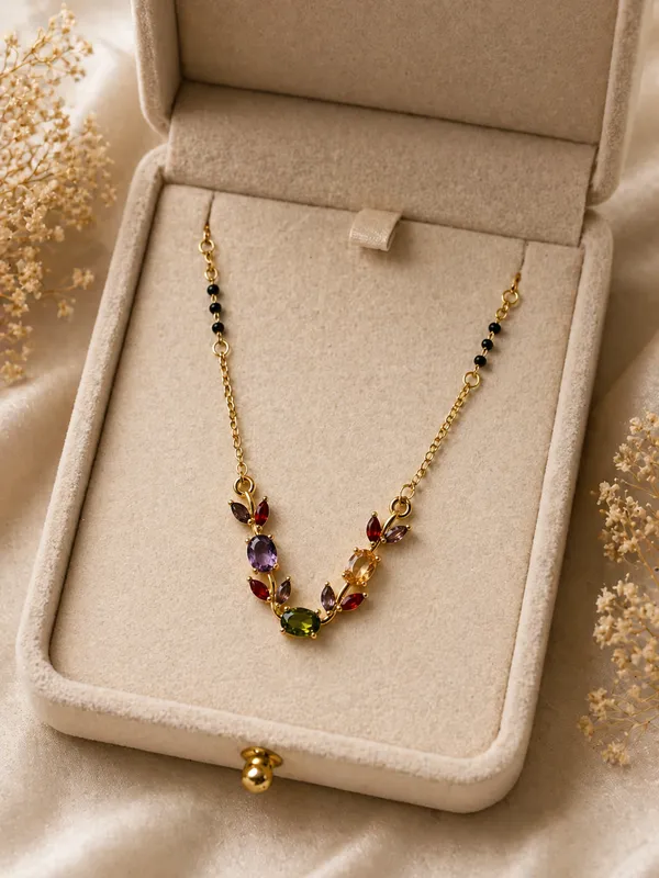 RIDHVEE_Anti-Tarnish_Mangalsutra_for_Women_|_Gold_Plated_Black_Bead_Chain_with_Multicolor_CZ_Stone_Floral_Pendant_|_Latest_Designer_Daily_Wear_Mangalsutra_|_Bridal_&_Traditional_Jewellery_Gift_RV-AT-MGL-018