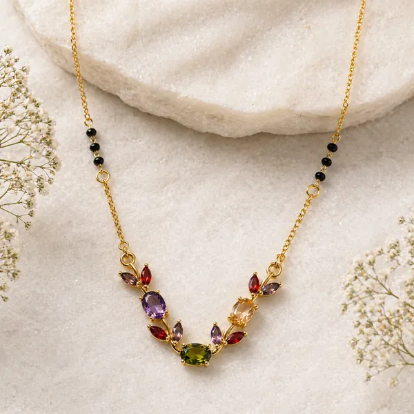 RIDHVEE_Anti-Tarnish_Mangalsutra_for_Women_|_Gold_Plated_Black_Bead_Chain_with_Multicolor_CZ_Stone_Floral_Pendant_|_Latest_Designer_Daily_Wear_Mangalsutra_|_Bridal_&_Traditional_Jewellery_Gift_RV-AT-MGL-018