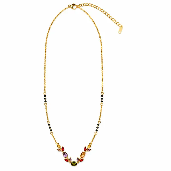 RIDHVEE_Anti-Tarnish_Mangalsutra_for_Women_|_Gold_Plated_Black_Bead_Chain_with_Multicolor_CZ_Stone_Floral_Pendant_|_Latest_Designer_Daily_Wear_Mangalsutra_|_Bridal_&_Traditional_Jewellery_Gift_RV-AT-MGL-018