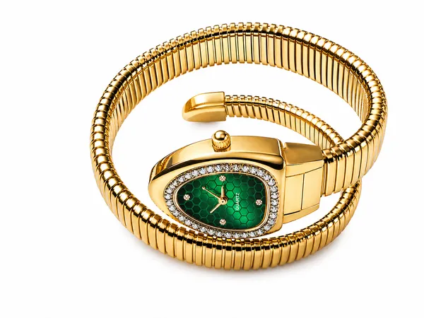 RIDHVEE_Premium_Gold_Plated_Bracelet_Watch_for_Women_|_Anti-Tarnish_Skin_Friendly_Designer_Snake_Chain_Strap_Watch_with_Green_Dial_&_CZ_Stones_|_Luxury_Fashion_Jewellery_Watch_RV-AT-WTC-008