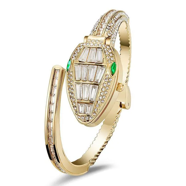 RIDHVEE_Premium_Gold_Plated_Bracelet_Watch_for_Women_|_Anti-Tarnish_Skin_Friendly_Designer_CZ_Studded_Cuff_Watch_with_Emerald_Accent_|_Luxury_Fashion_Jewellery_Watch_RV-AT-WTC-009