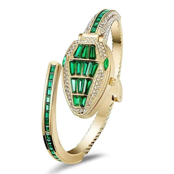 RIDHVEE_Premium_Gold_Plated_Bracelet_Watch_for_Women_|_Anti-Tarnish_Skin_Friendly_Green_Emerald_CZ_Studded_Designer_Cuff_Watch_|_Luxury_Fashion_Jewellery_Watch_RV-AT-WTC-012
