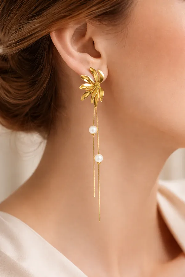 Ridhvee_Anti-Tarnish_Gold_Plated_Pearl_Drop_Earrings_For_Women_&_Girls_|_Elegant_Leaf_Design_Long_Dangle_Earrings_|_Butterfly_Clasp_|_Skin_Friendly_Lightweight_Fashion_Jewellery_|_Rv-At-Erg-013