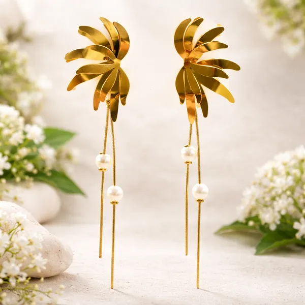 Ridhvee_Anti-Tarnish_Gold_Plated_Pearl_Drop_Earrings_For_Women_&_Girls_|_Elegant_Leaf_Design_Long_Dangle_Earrings_|_Butterfly_Clasp_|_Skin_Friendly_Lightweight_Fashion_Jewellery_|_Rv-At-Erg-013