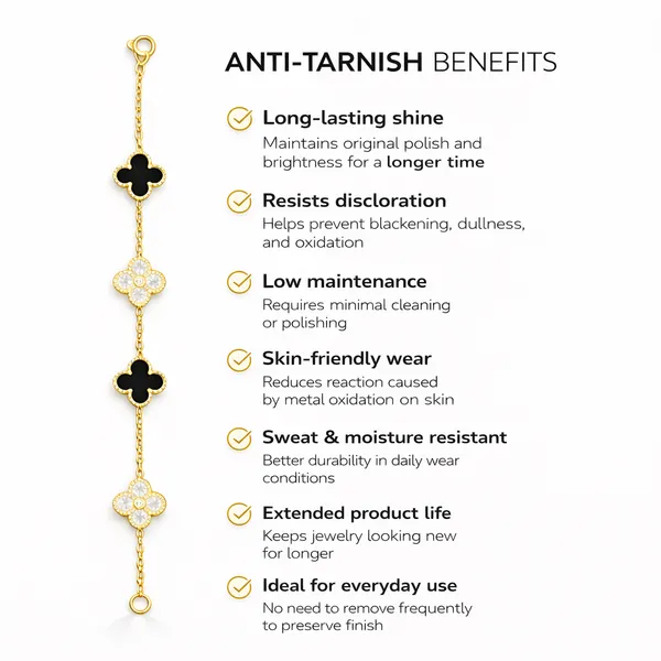 Ridhvee_Anti-Tarnish_Gold_Plated_Clover_Charm_Bracelet_For_Women_&_Girls_|_Black_&_White_Floral_Clover_Design_|_Adjustable_Chain_|_Skin_Friendly_Lightweight_Fashion_Jewellery_|_Rv-At-Brc-009