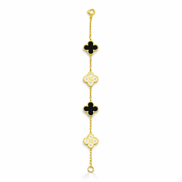 Ridhvee_Anti-Tarnish_Gold_Plated_Clover_Charm_Bracelet_For_Women_&_Girls_|_Black_&_White_Floral_Clover_Design_|_Adjustable_Chain_|_Skin_Friendly_Lightweight_Fashion_Jewellery_|_Rv-At-Brc-009