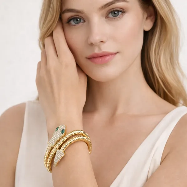 Ridhvee_Anti-Tarnish_Double_Snake_Gold_Plated_Fold-Over_Kada_Bangle_-_Skin-Friendly_Cz_Emerald_Bracelet_For_Women_-_Rv-At-Kab-001