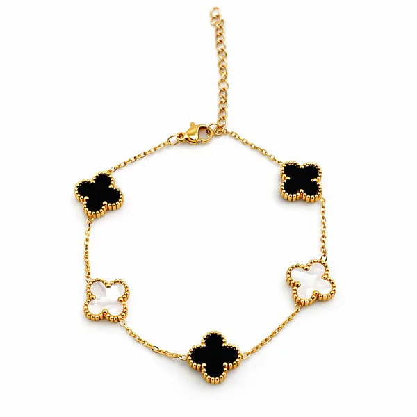 Ridhvee_Elegant_18K_Gold_Plated_Clover_Link_Bracelet_For_Women_??Black_&_White_Enamel_Flower_Charm_Bracelet_??Adjustable_Chain_Everyday_Jewelry_Gift_For_Her_-Rv-At-Brc-002