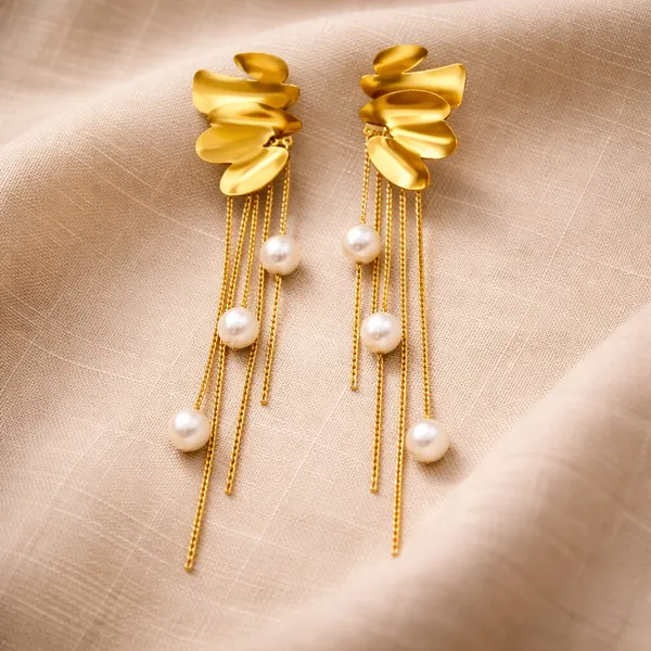 Ridhvee_Anti-Tarnish_Gold_Plated_Long_Pearl_Chain_Drop_Earrings_For_Women_&_Girls_|_Stylish_Leaf_Design_With_Pearl_Tassels_|_Butterfly_Clasp_|_Skin_Friendly_Statement_Earrings_|_Rv-At-Erg-008