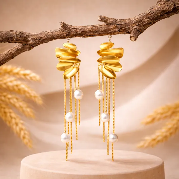 Ridhvee_Anti-Tarnish_Gold_Plated_Long_Pearl_Chain_Drop_Earrings_For_Women_&_Girls_|_Stylish_Leaf_Design_With_Pearl_Tassels_|_Butterfly_Clasp_|_Skin_Friendly_Statement_Earrings_|_Rv-At-Erg-008