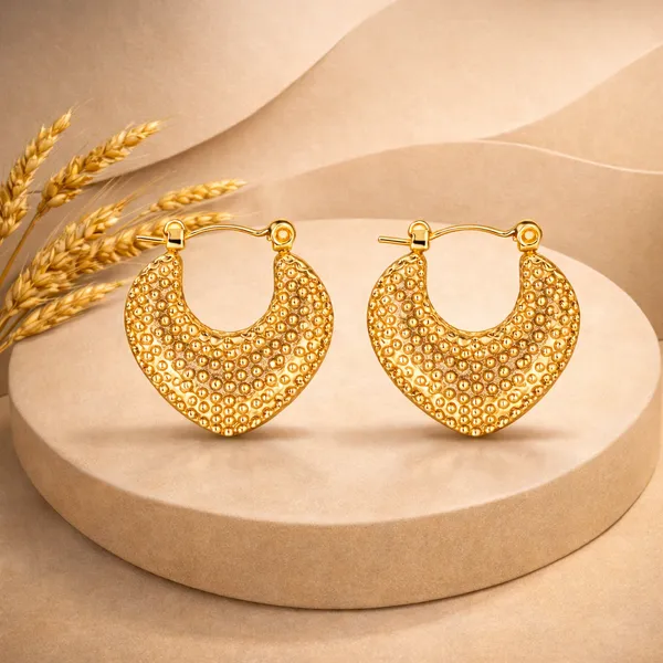 Ridhvee_18K_Gold_Plated_Hammered_Hoop_Heart_Shaped_Earrings_For_Women,_Waterproof_Textured_Hoops,_2.5Cm,_Hypoallergenic_Stainless_Steel_Anti_Tarnish_|_Rv-At-Erg-004