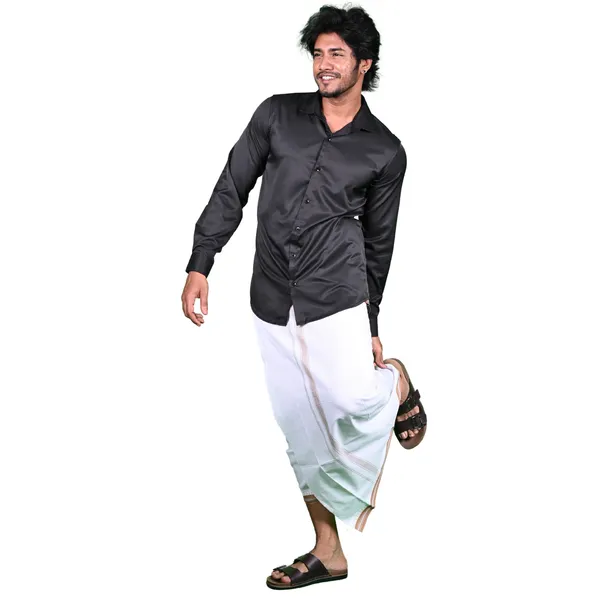 Cotton_Men'S_Single_Dhoti_With_Border-2Mtrs