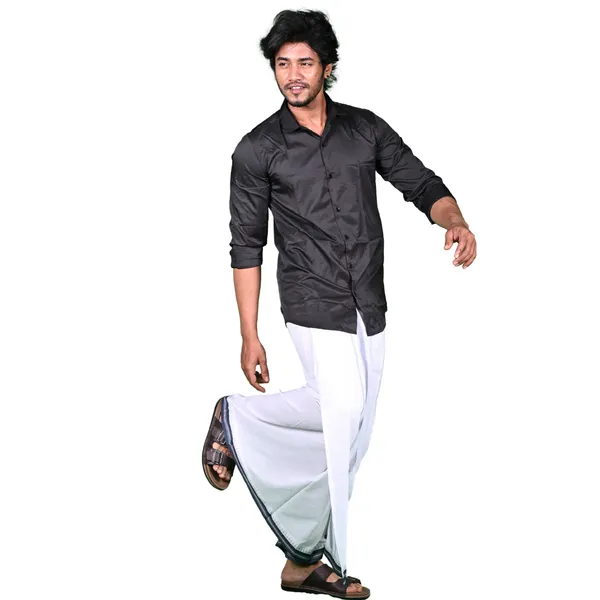 Cotton_Men'S_Single_Dhoti_With_Border-2Mtrs