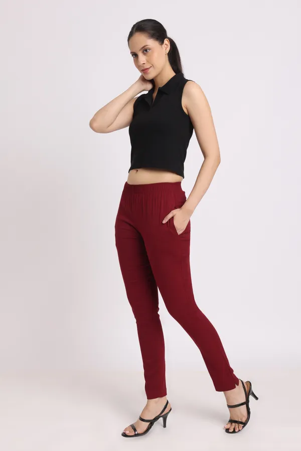 Maroon_Rayon_Chudhidar_Pant_For_Women