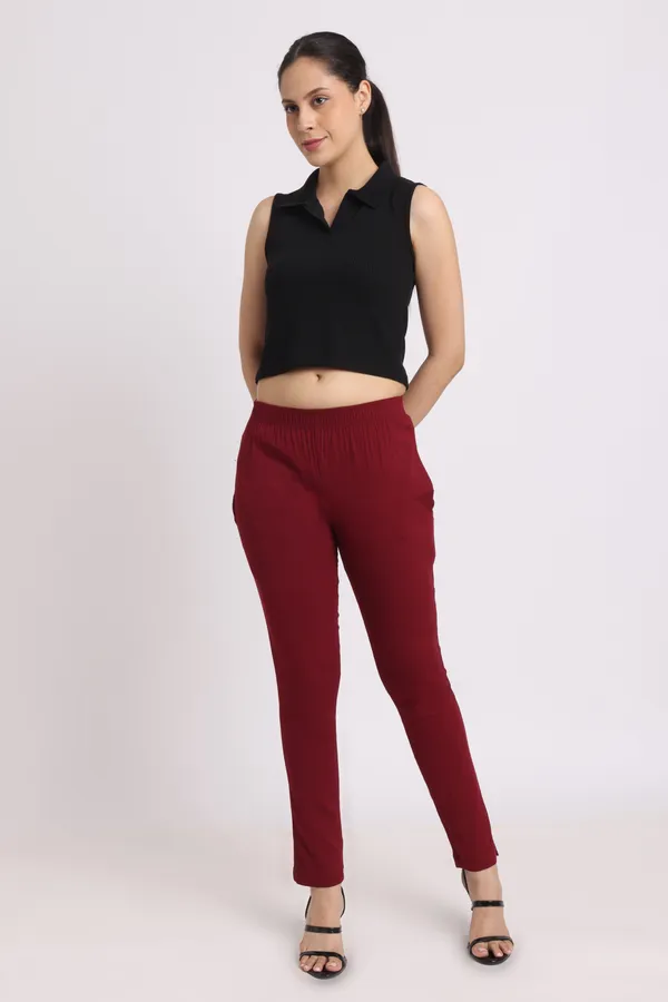 Maroon_Rayon_Chudhidar_Pant_For_Women