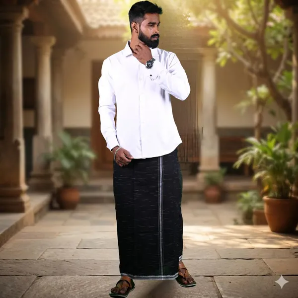 Cotton_Men'S_Single_Dhoti_With_Border-2Mtrs