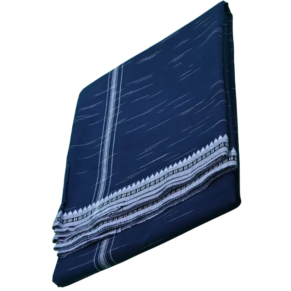 Dark_Blue_Cotton_Men'S_Single_Dhoti_With_Border-2Mtrs