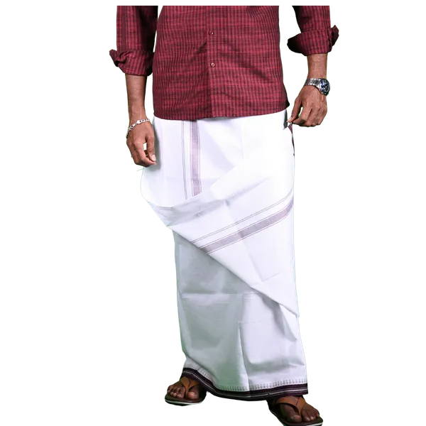 Cotton_Men'S_Single_Dhoti_With_Border-2Mtrs