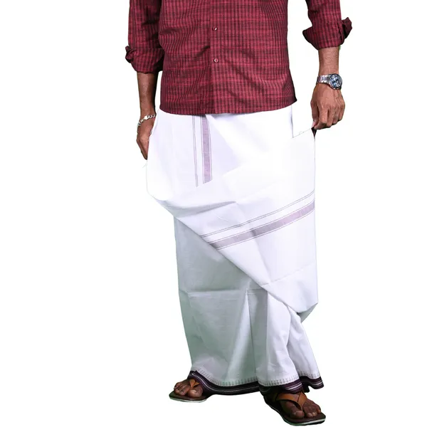 Cotton_Men'S_Single_Dhoti_With_Border-2Mtrs