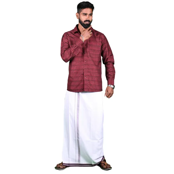 Cotton_Men'S_Single_Dhoti_With_Border-2Mtrs