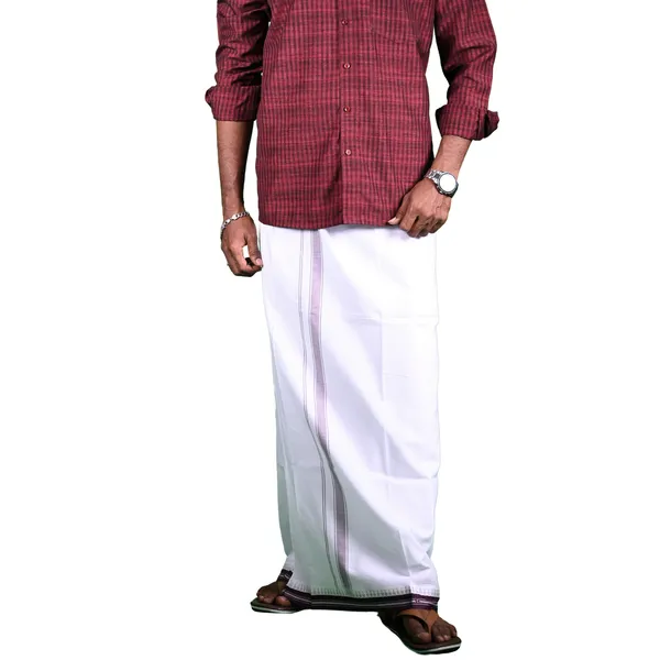 Cotton_Men'S_Single_Dhoti_With_Border-2Mtrs