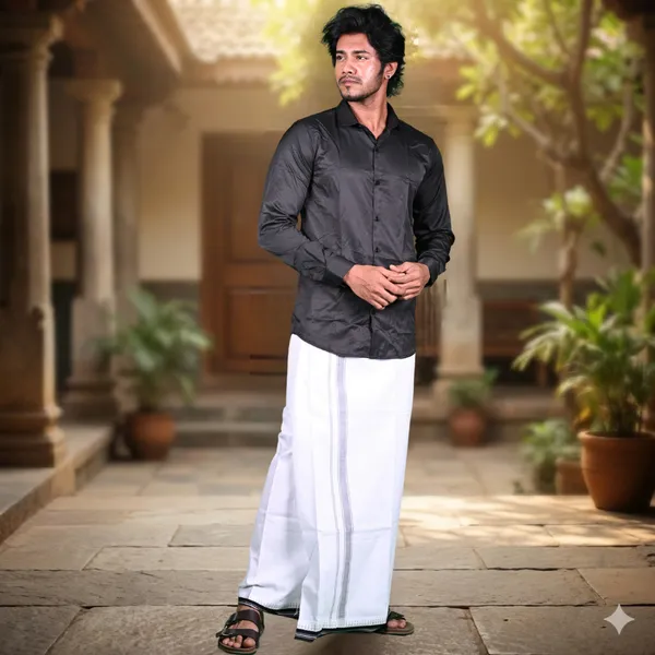 Cotton_Men'S_Single_Dhoti_With_Border-2Mtrs