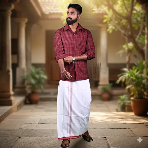 Coral_Cotton_Men'S_Single_Dhoti_With_Border-2Mtrs